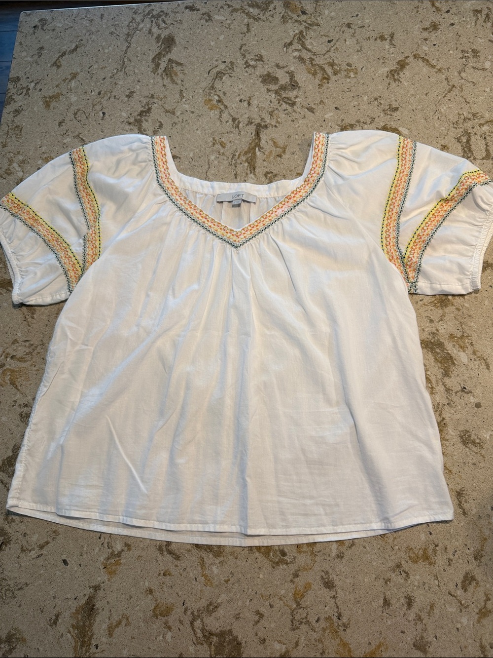 LOFT White Tunic Top with Pastel Embroidery